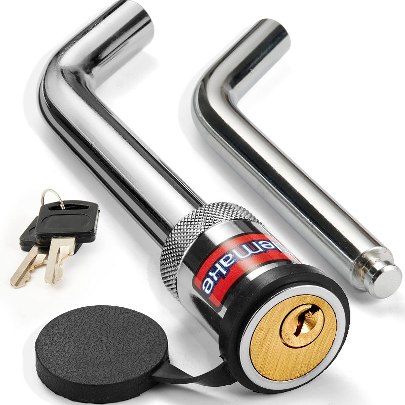Elemake Trailer Hitch Lock - Hitch Pin Lock 1/2" and 5/8", Heavy Duty Brass Core Locking Mechanism, 3'' & 3-1/2" Extra Long Effective Length for Class I - V Hitch (Tow Receivers 1-1/4â€, 2â€ and 2-1/2") - Image 1
